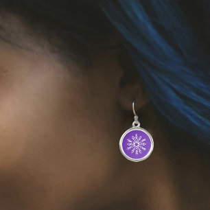 Purple Snowflakes Pattern Magical Winter Holiday Earrings