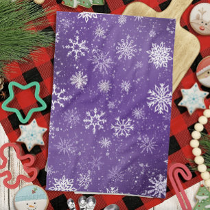 Purple Snowflakes Pattern Magical Winter Holiday Kitchen Towel