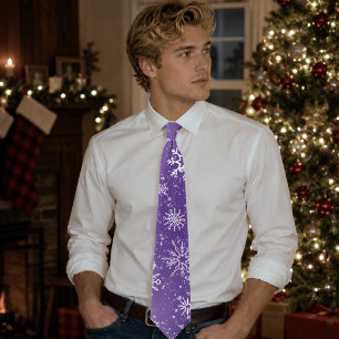Purple Snowflakes Pattern Magical Winter Holiday Neck Tie