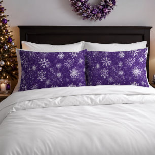 Purple Snowflakes Pattern Magical Winter Holiday Pillow Case