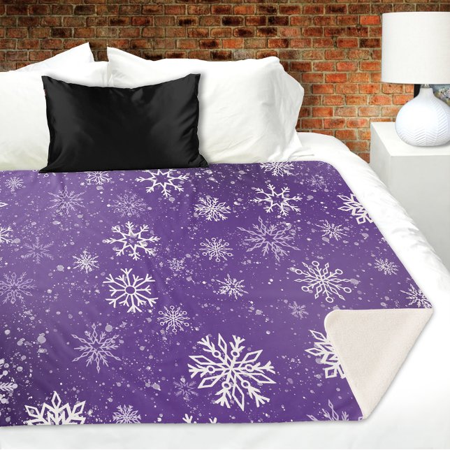 Purple Snowflakes Pattern Magical Winter Holiday Sherpa Blanket (Creator Uploaded)