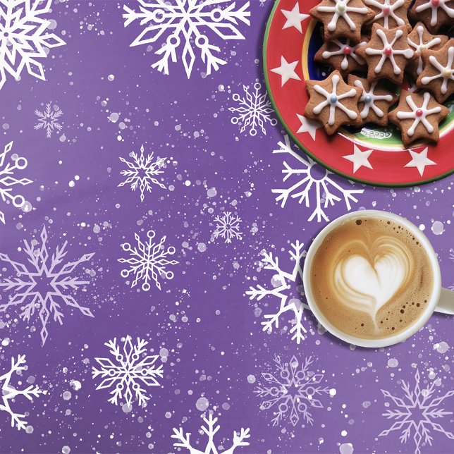 Purple Snowflakes Pattern Magical Winter Holiday Tablecloth (Creator Uploaded)