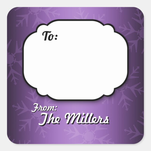 Purple Snowflakes Personalized Gift Tag stickers (Front)