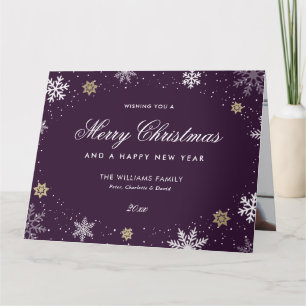 Purple Snowflakes Photo Holiday Card