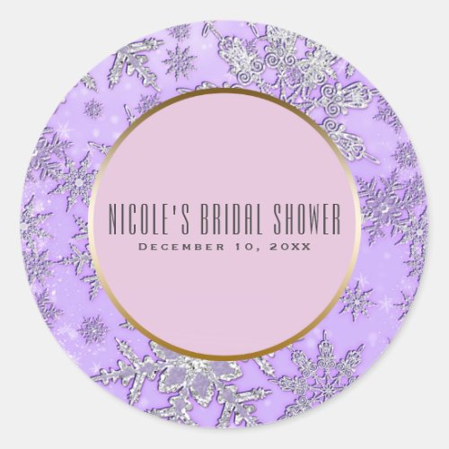 Purple Snowflakes Pink Winter Wonderland Favor Classic Round Sticker