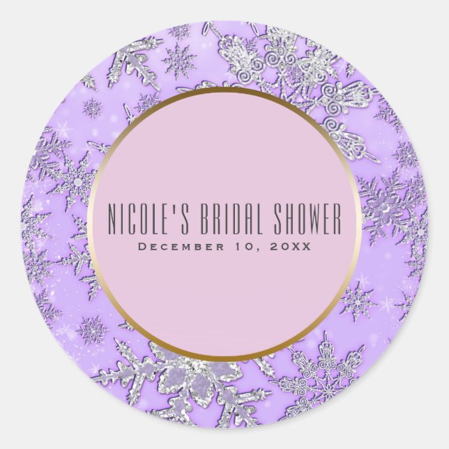 Purple Snowflakes Pink Winter Wonderland Favor Classic Round Sticker (Front)