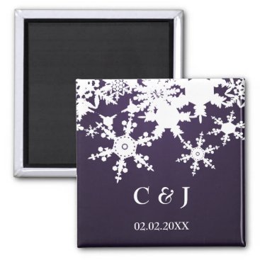 purple snowflakes save the date magnets