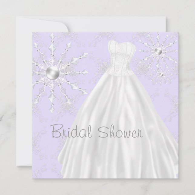 Purple Snowflakes Wedding Dress Bridal Shower Invitation (Front)