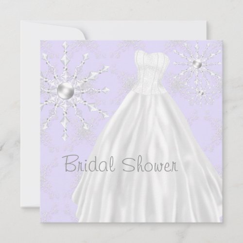 Purple Snowflakes Wedding Dress Bridal Shower Announcements