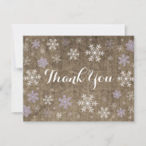 Purple Snowflakes Winter Burlap Thank You Card