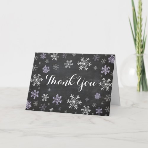 Purple Snowflakes Winter Folded Thank You Card