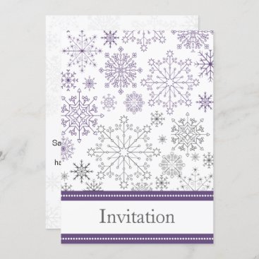 purple snowflakes winter wedding invitation