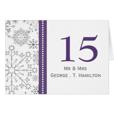 purple snowflakes winter wedding table numbers