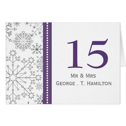 purple snowflakes winter wedding table numbers