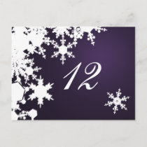 purple snowflakes winter wedding table seating postcard