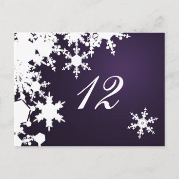 purple snowflakes winter wedding table seating postcard
