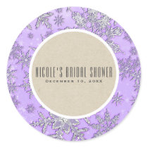 Purple Snowflakes Winter Wonderland Rustic Favor Classic Round Sticker