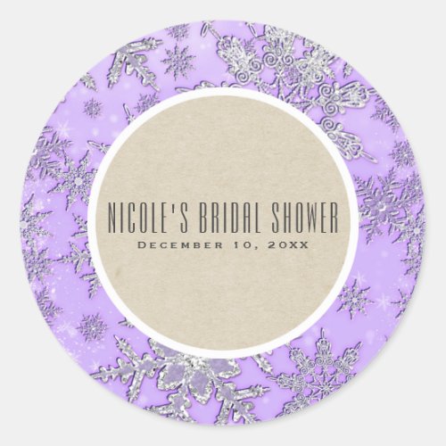 Purple Snowflakes Winter Wonderland Rustic Favor Classic Round Sticker