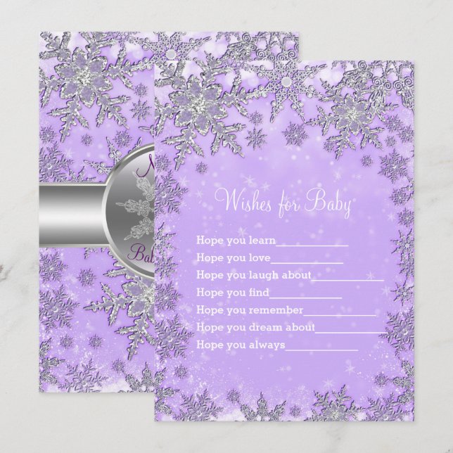 Purple Snowflakes Wishes for Baby Shower Card (Front/Back)