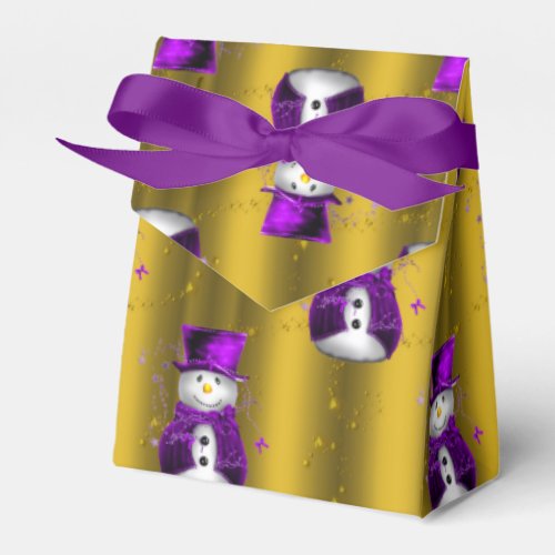 Purple Snowman on Gold Christmas Favor Boxes