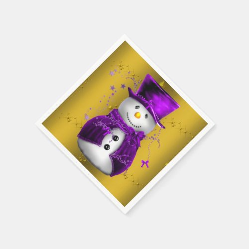 Purple Snowman on Gold Christmas