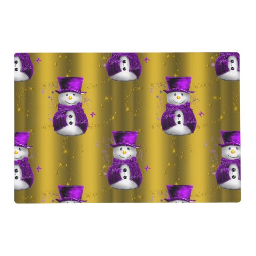Purple Snowman on Gold Christmas Placemat