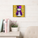 Purple Snowman on Gold Christmas Square Wall Clock<br><div class="desc">A cute and colorful golden Christmas design featuring cute snowmen on gold,  dressed in purple velvet top hats and vests,  surrounded by gold stars to give your Christmas gift giving or Christmas home decor a whimsical and stylish touch this holiday season.</div>