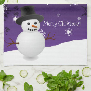 Purple Snowman Winter Christmas Kitchen Towel