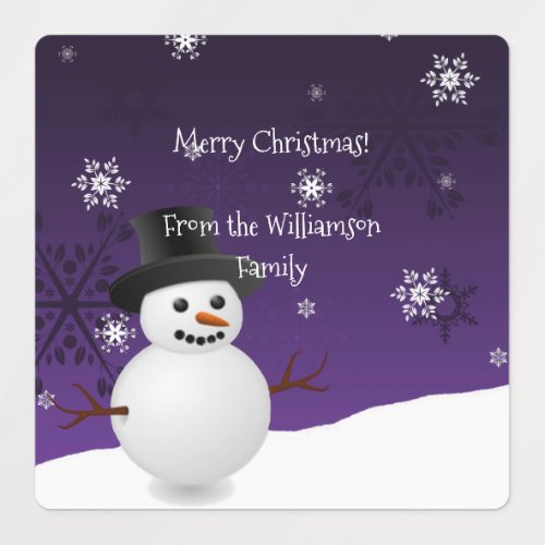 Purple Snowman Winter Scene Christmas Baking Label