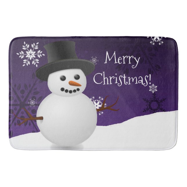 Purple Snowman Winter Scene Christmas Bath Mat (Front)