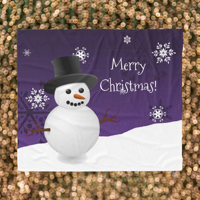 Purple Snowman Winter Scene Christmas Blanket (Purple Snowman Winter Scene Christmas Fleece Blanket)
