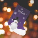 Purple Snowman Winter Scene Christmas Stocking<br><div class="desc">Add a whimsical touch to your mantle this holiday season with a personalized Purple Snowman Winter Scene Christmas Stocking. Stocking design features a happy snowman in a snowy wintry scene against a purple background adorned with matching color snowflakes. Additional gift and holiday items available with this design as well.</div>