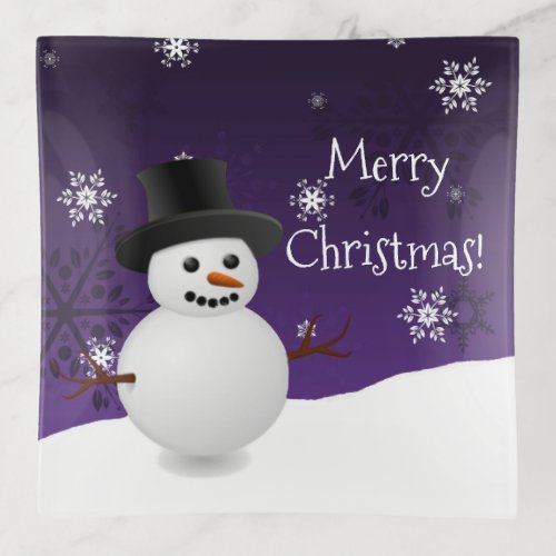 Purple Snowman Winter Scene Christmas Trinket Tray