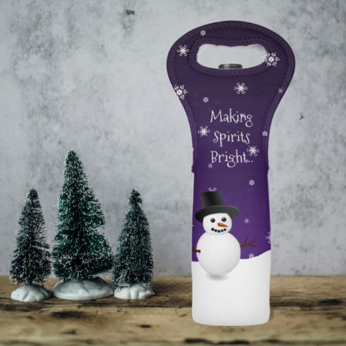 Purple Snowman Winter Scene Christmas Wine Tote