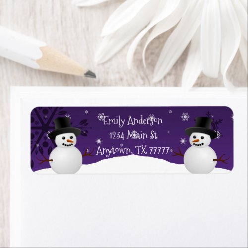 Purple Snowman Winter Scene Return Address Label