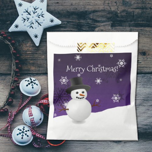 Purple Snowman Winter Scenery Christmas Favor Bags