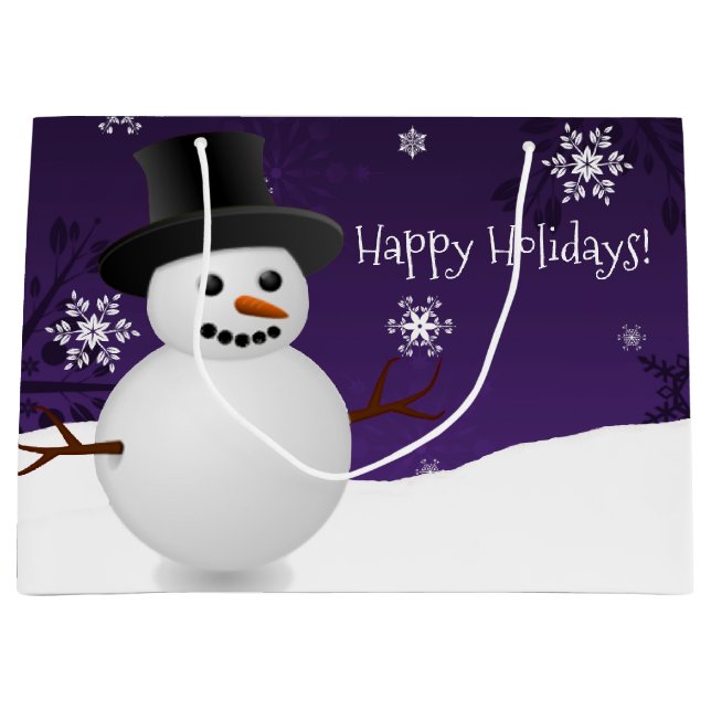 Purple Snowman Winter Scenery Christmas Gift Bag (Front)