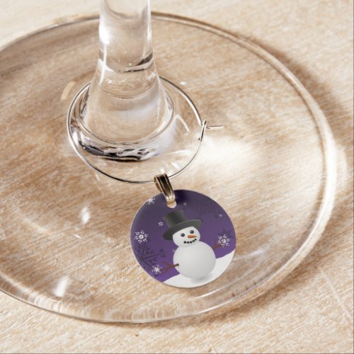 Purple Snowman Winter Scenery Christmas Wine Charm