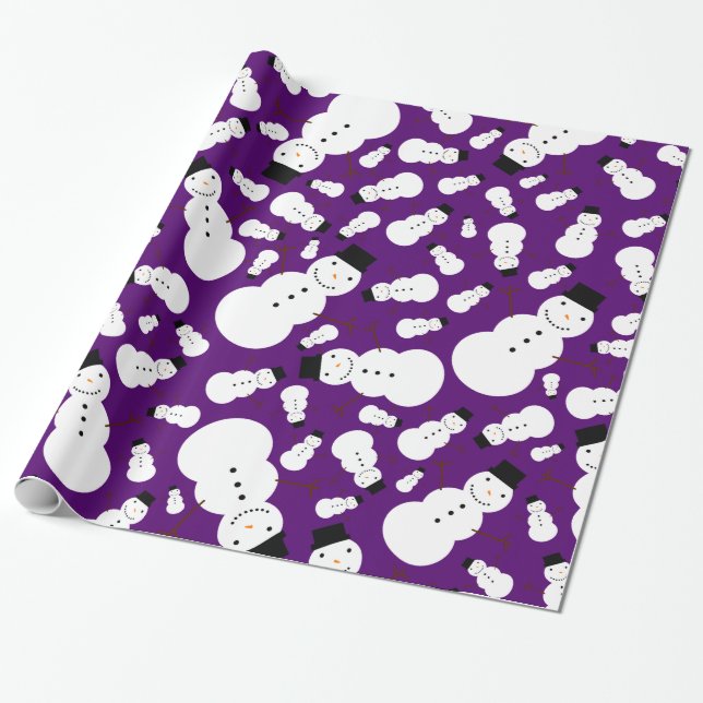 Purple snowmen wrapping paper (Unrolled)
