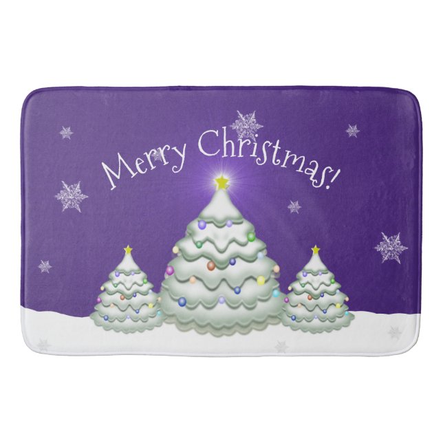 Purple Snowy Christmas Tree Bath Mat (Front)