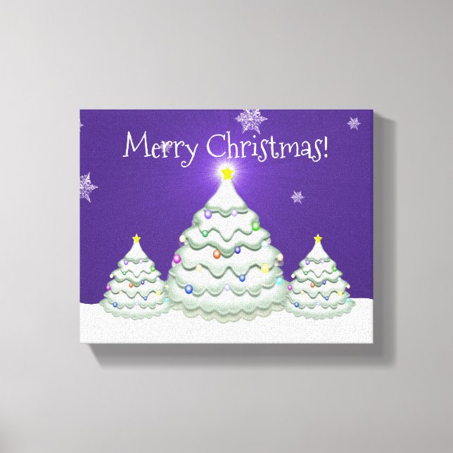 Purple Snowy Christmas Tree Canvas Print (Front)