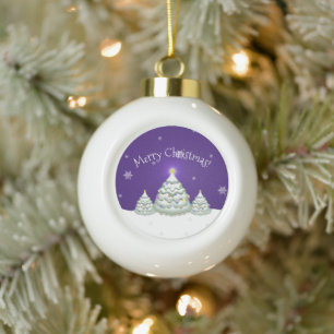 Purple Snowy Christmas Tree Framed Ornament