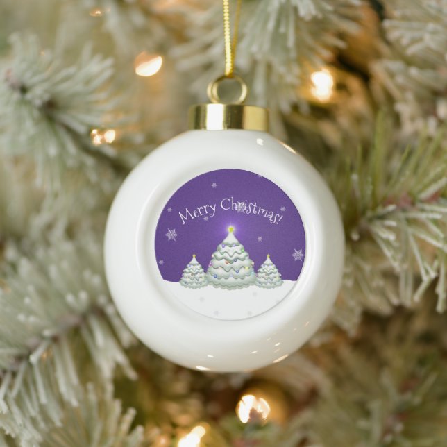 Purple Snowy Christmas Tree Framed Ornament (Tree)