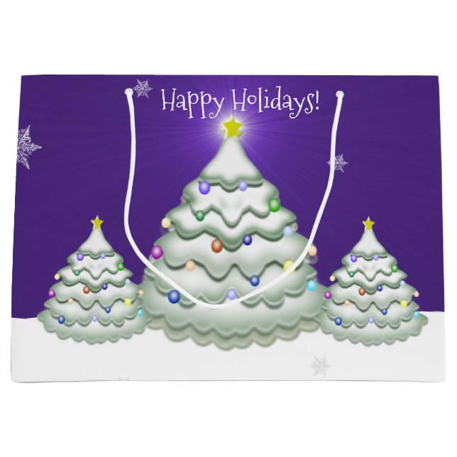 Purple Snowy Christmas Tree Gift Bag (Front)