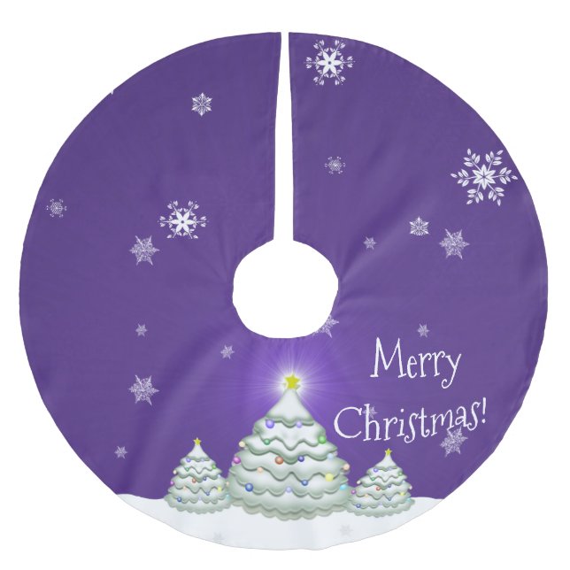 Purple Snowy Christmas Tree Holiday Tree Skirt (Front)