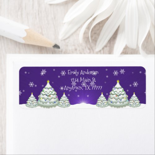 Purple Snowy Christmas Tree Return Address Label