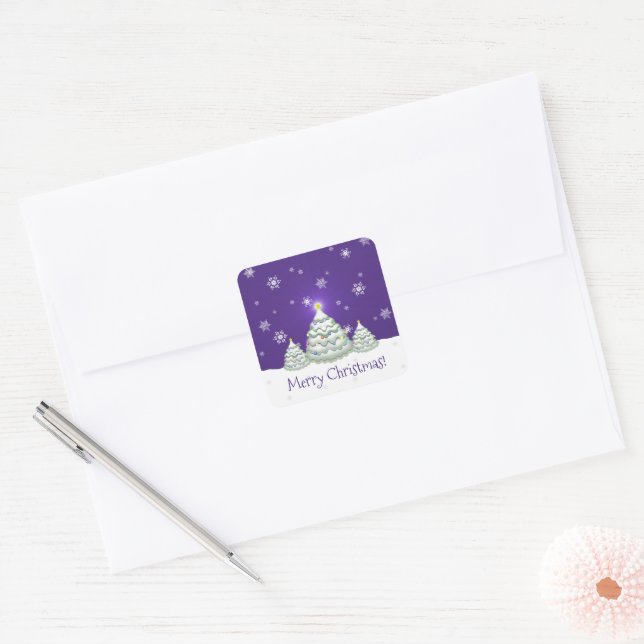 Purple Snowy Christmas Tree Sticker (Envelope)