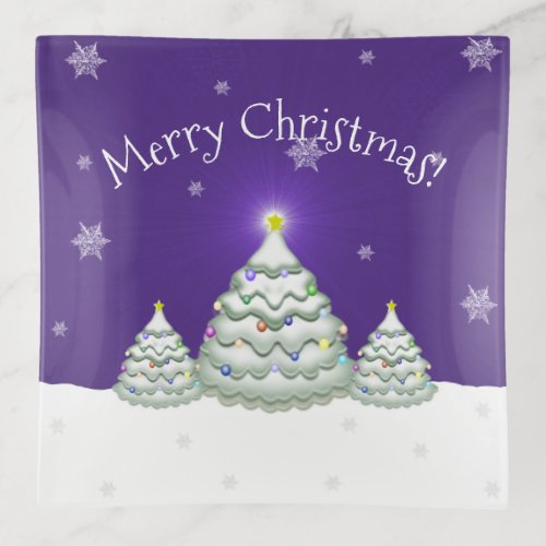 Purple Snowy Christmas Tree Trinket Tray