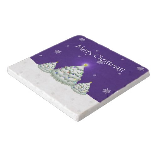 Purple Snowy Christmas Tree Trivet