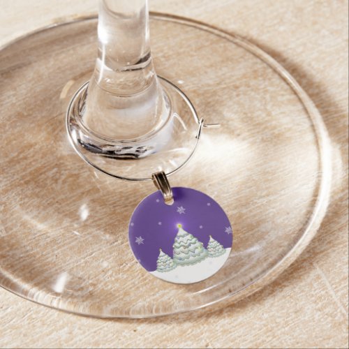 Purple Snowy Christmas Tree Wine Charm